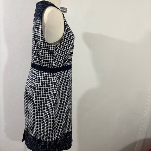 J Crew Sz 6 Navy & White Check Tweed Sleeveless Pencil Dress Knee Length Preppy - Picture 3 of 15